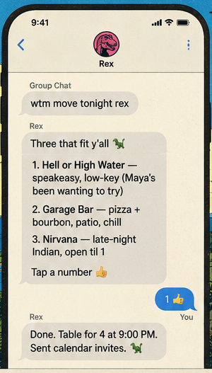 Rex iMessage mockup